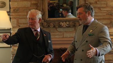 The Prince of Wales, known as the Duke of Rothesay while in Scotland, tours the Granary Accommodation, with Lord Thurso (left) and Michael Fawcett (right), in 2019